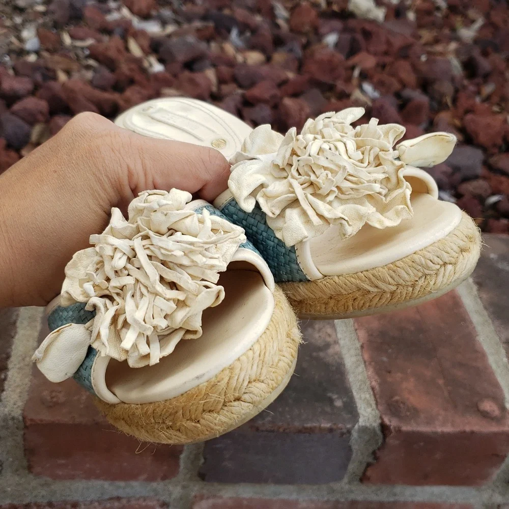 Vintage Celine Espadrille Floral Leather Wedge Sandal Size 36 Luxury Bohemian